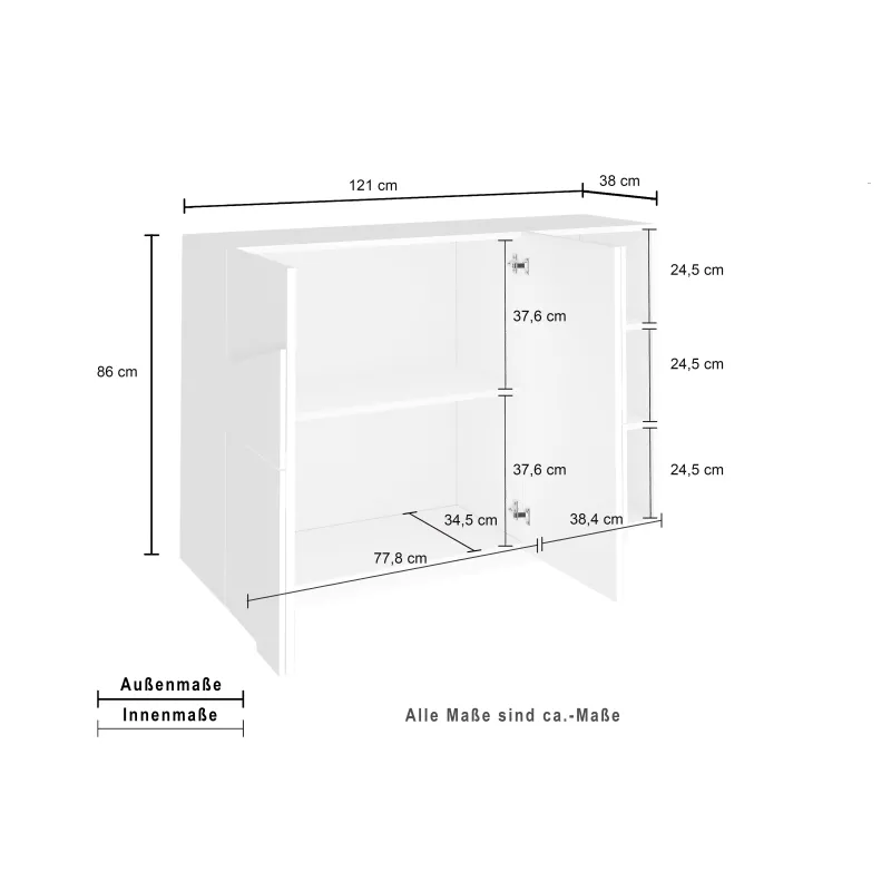 Madia 121x86x38 cm Bianco Laccato Lucido 3 Ante Moderna Made in Italy - Web