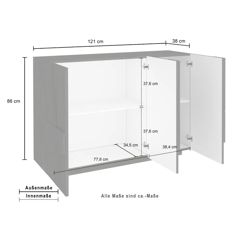 Madia 121x86x38 cm Bianco Laccato Lucido 3 Ante Battenti Moderna - Web