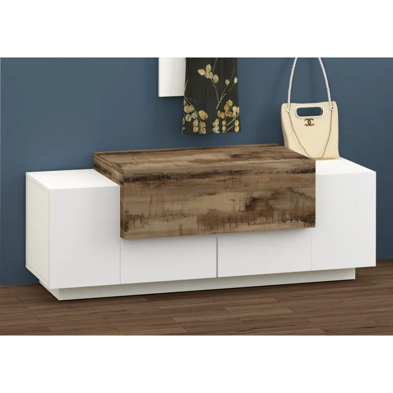 Madia 120x46x45 cm Bianco Laccato Lucido Design Contemporaneo Ingresso - Band