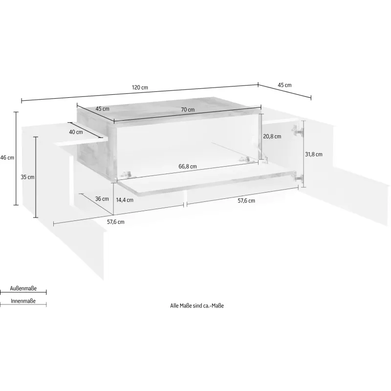 Madia 120x46x45 cm Bianco Laccato Lucido Design Contemporaneo Ingresso - Band