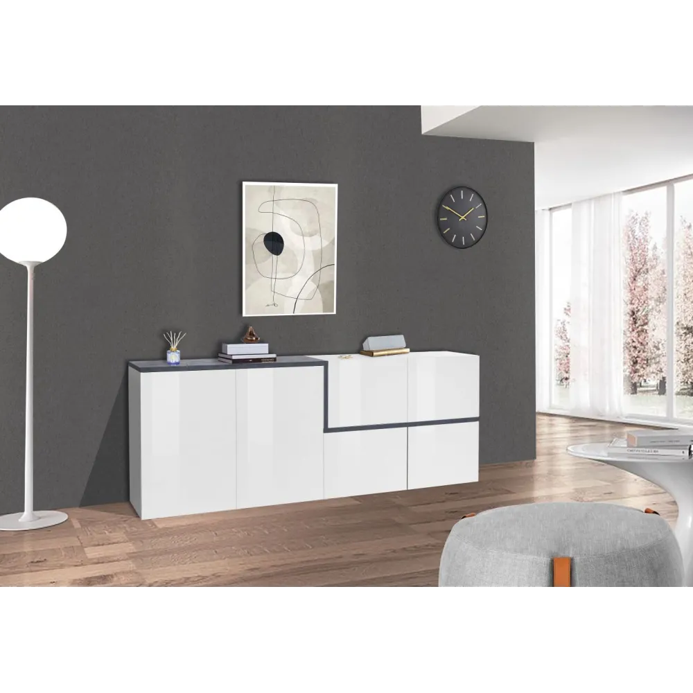Madia 210x40x80 cm Bianco Laccato Lucido 6 Ante Cucina - Ted