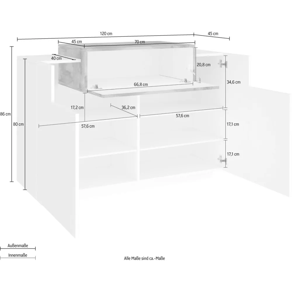 Madia 120x86x45 cm Bianco Laccato Lucido Ingresso Contemporaneo - Band