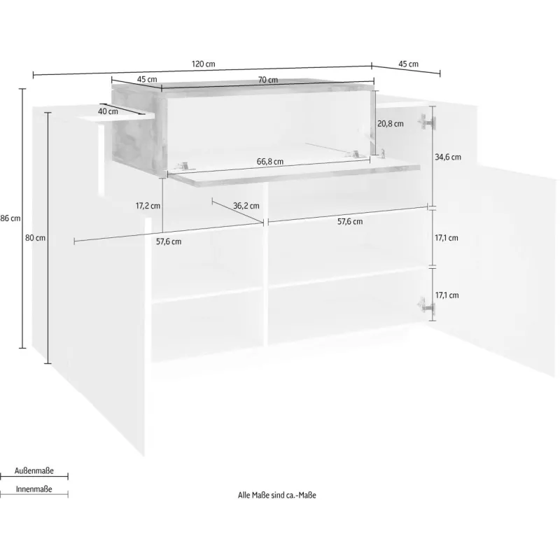 Madia 120x86x45 cm Bianco Laccato Lucido Ingresso Contemporaneo - Band