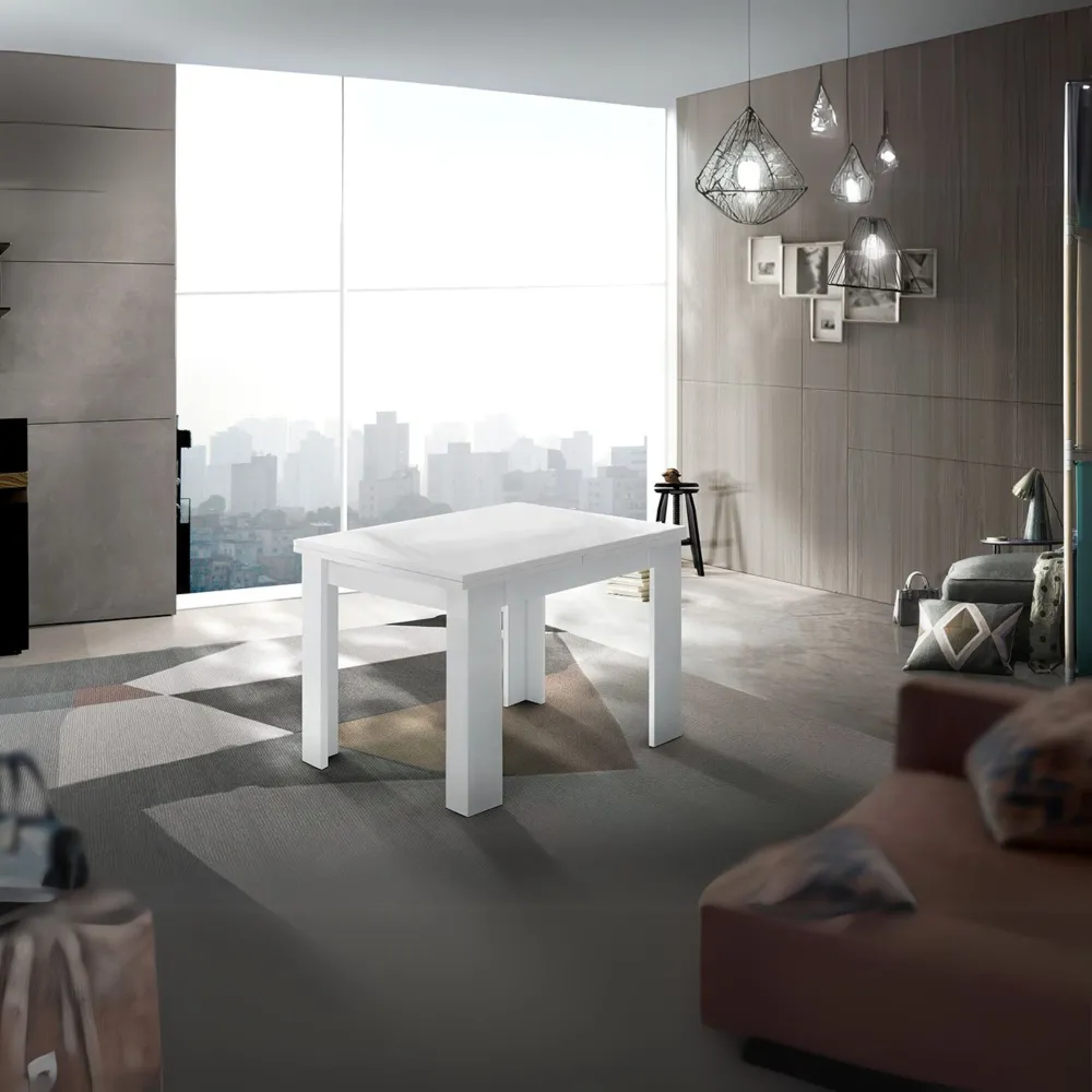 Tavolo 90-180 cm Bianco Laccato Lucido Allungabile Versatile - Ancona