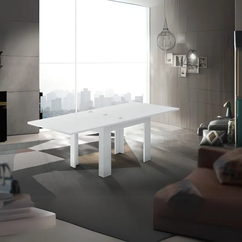 Tavolo 90-180 cm Bianco Laccato Lucido Allungabile Versatile - Ancona