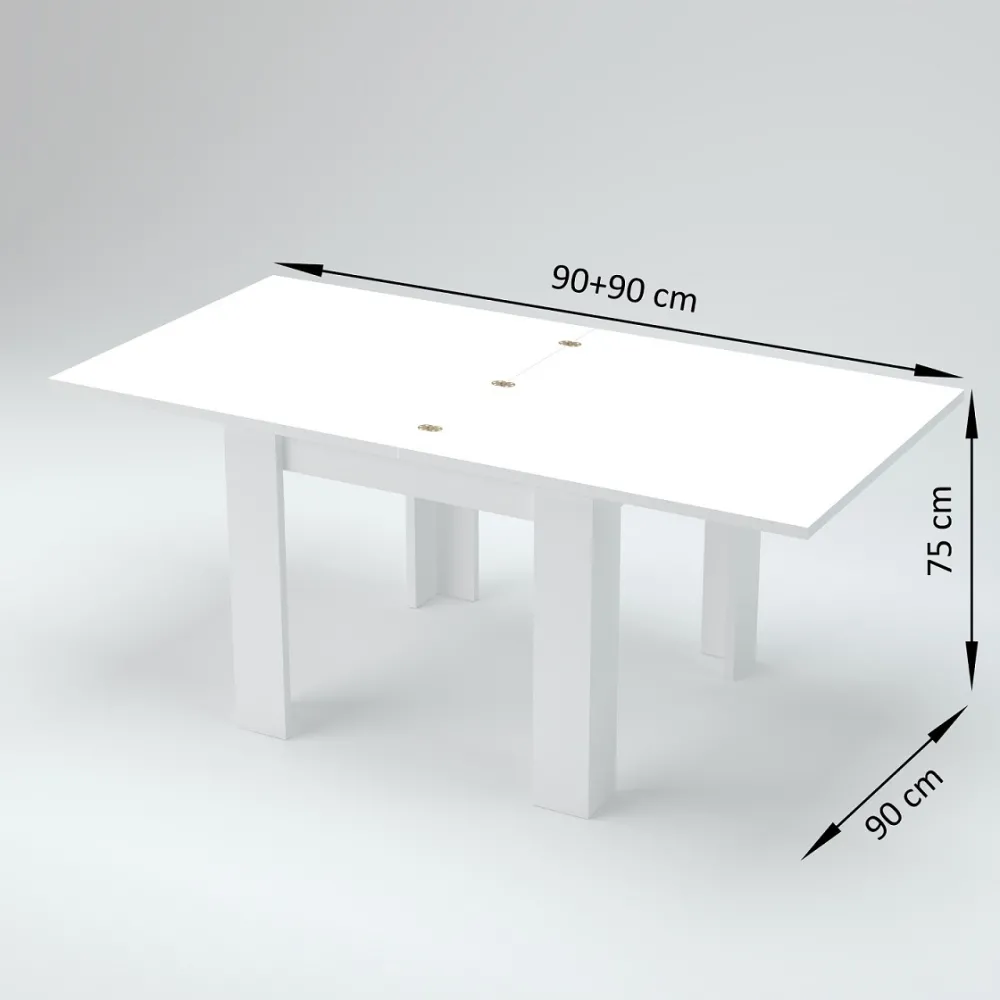 Tavolo 90-180 cm Bianco Laccato Lucido Allungabile Spazi Ridotti - Ancona