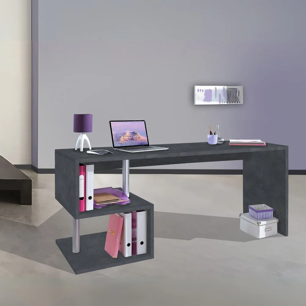 Scrivania 180x60 Bianco Laccato Ripiani S Ufficio Bambini - Zeta