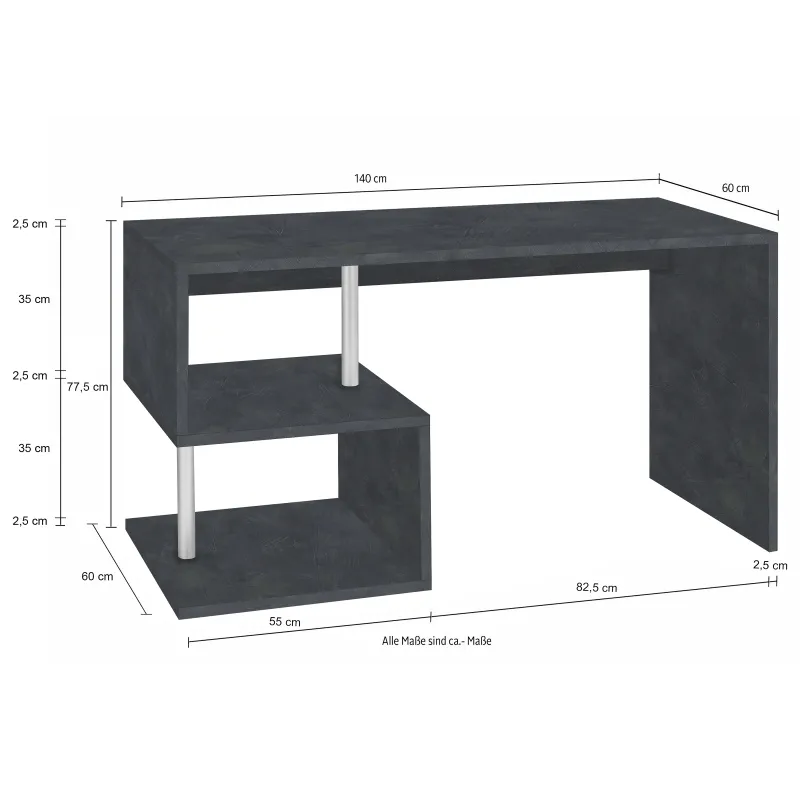 Scrivania 140x60x78 cm Bianco Laccato Lucido Ripiani a S - Zeta