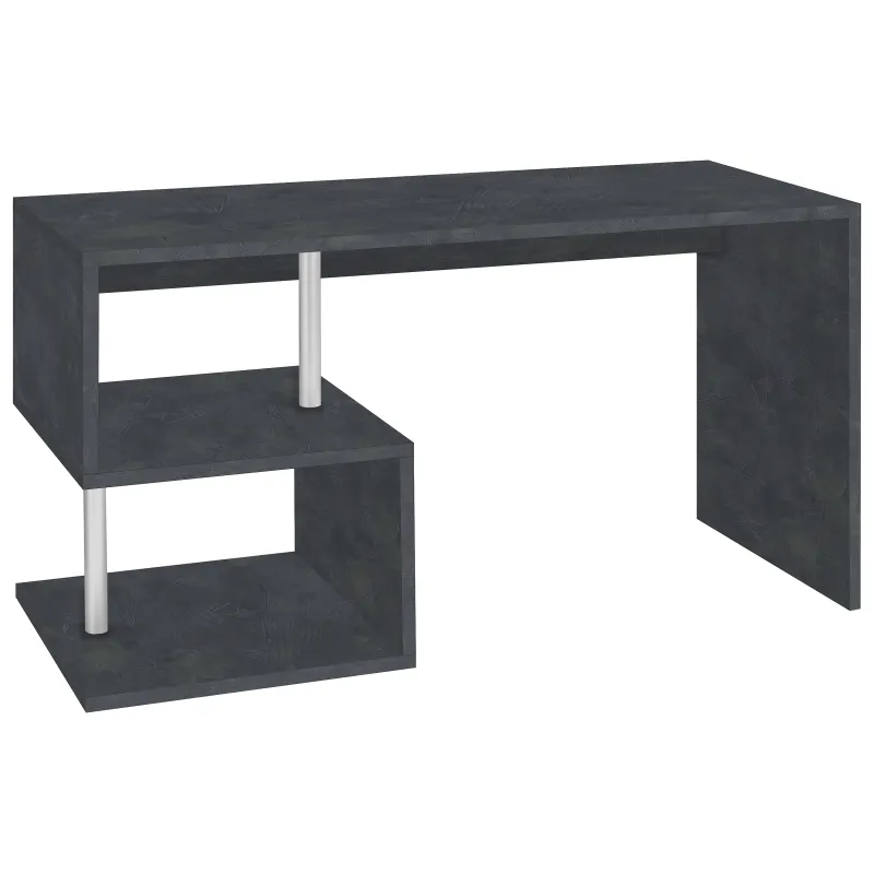 Scrivania 140x60x78 cm Bianco Laccato Lucido Ripiani a S - Zeta