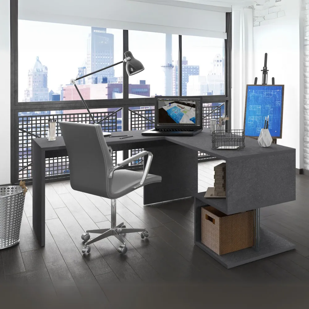 Scrivania 180x160 cm Bianco Laccato Lucido Design Moderno con Ripiani a S - Zeta