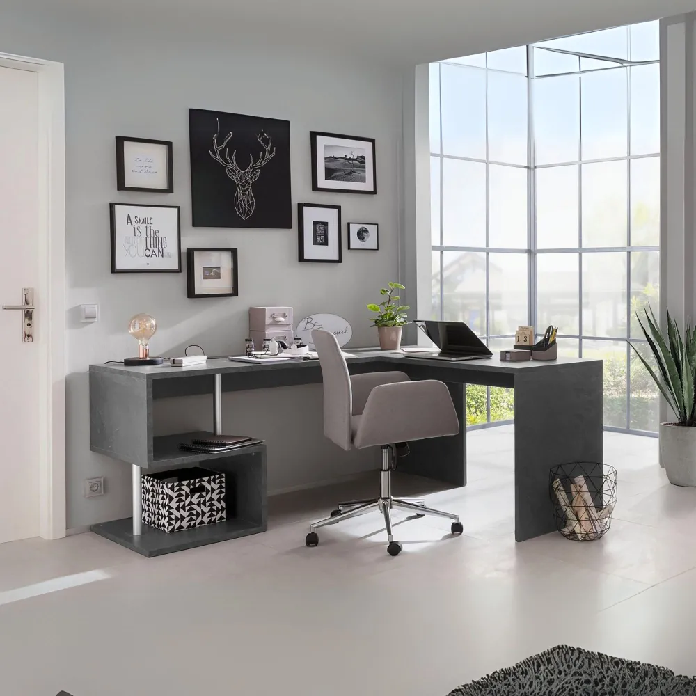 Scrivania 180x160 cm Bianco Laccato Lucido Design Moderno con Ripiani a S - Zeta 2