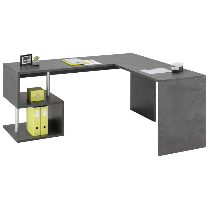 Scrivania 180x160 cm Bianco Laccato Lucido Design Moderno con Ripiani a S - Zeta