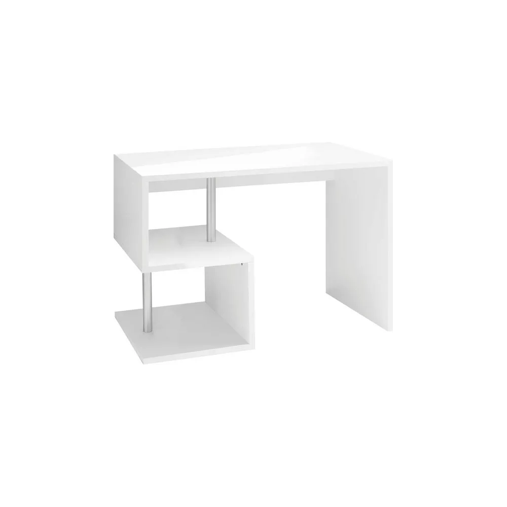 Scrivania 100x60x78 cm Bianco Laccato Lucido Ripiani a S - Zeta