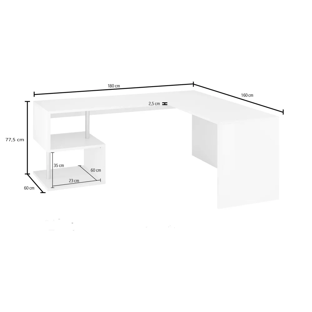 Scrivania 180x160 Bianco Laccato Lucido Moderna con Ripiani a S - Zeta
