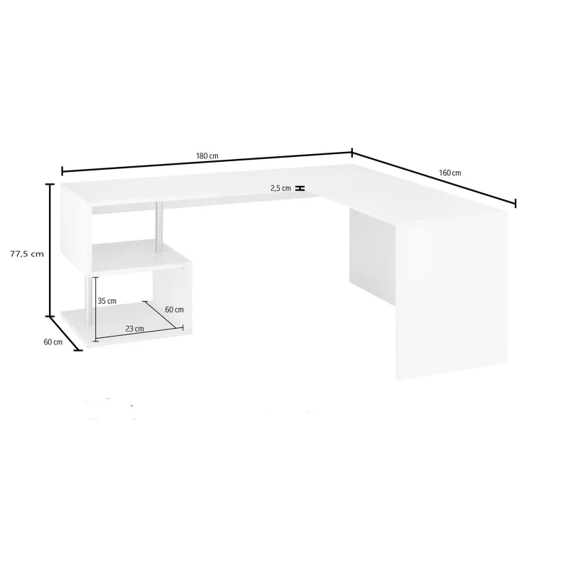 Scrivania 180x160 Bianco Laccato Lucido Moderna con Ripiani a S - Zeta
