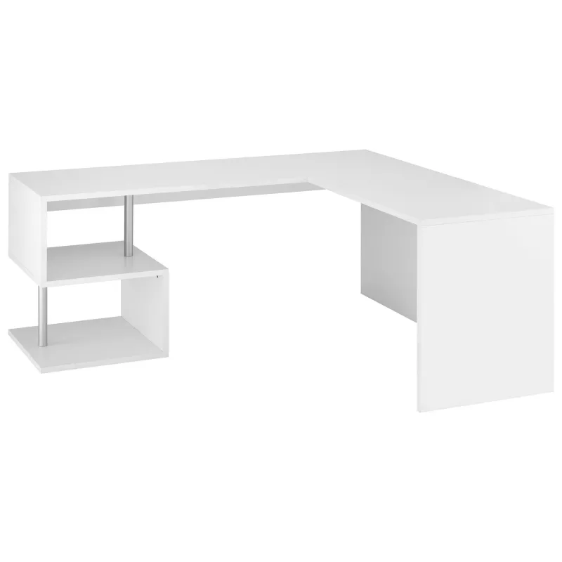 Scrivania 180x160 Bianco Laccato Lucido Moderna con Ripiani a S - Zeta