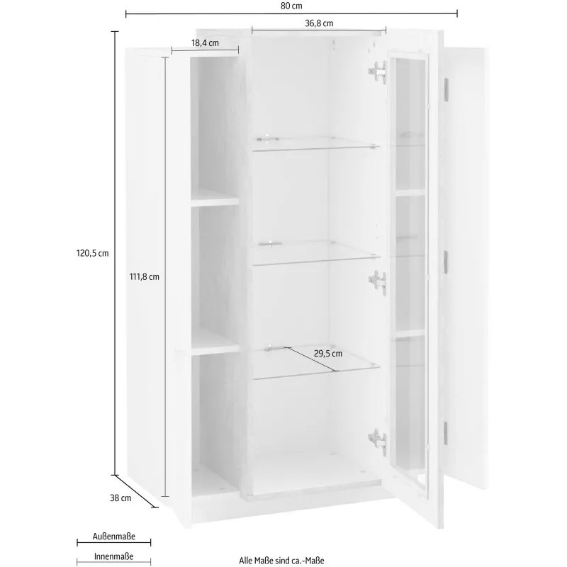 Vetrina 80x120,5x38 cm Bianco Laccato Lucido Anta Centrale in Vetro per Soggiorno Moderno - Band