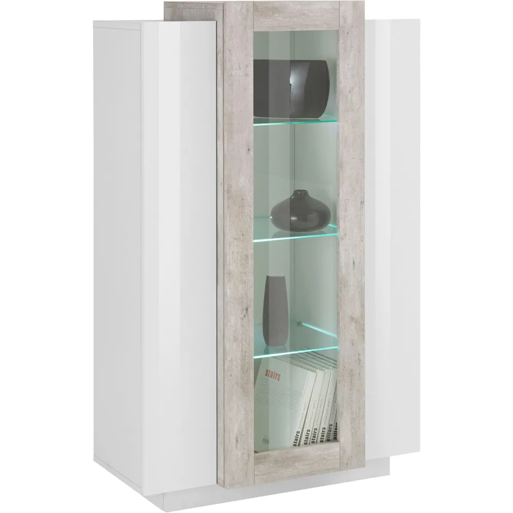 Vetrina 80x120,5x38 cm Bianco Laccato Lucido Anta Centrale in Vetro per Soggiorno Moderno - Band