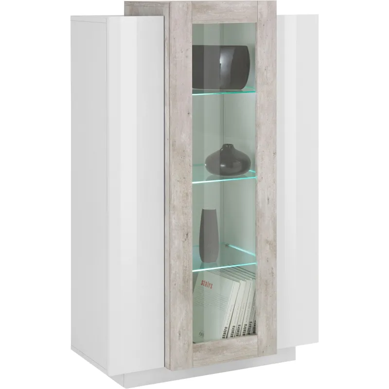 Vetrina 80x120,5x38 cm Bianco Laccato Lucido Anta Centrale in Vetro per Soggiorno Moderno - Band