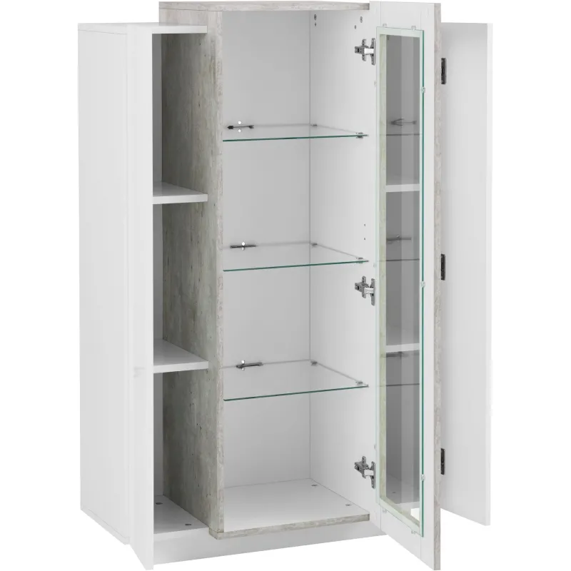 Vetrina 80x120,5x38 cm Bianco Laccato Lucido Anta Centrale in Vetro per Soggiorno Moderno - Band