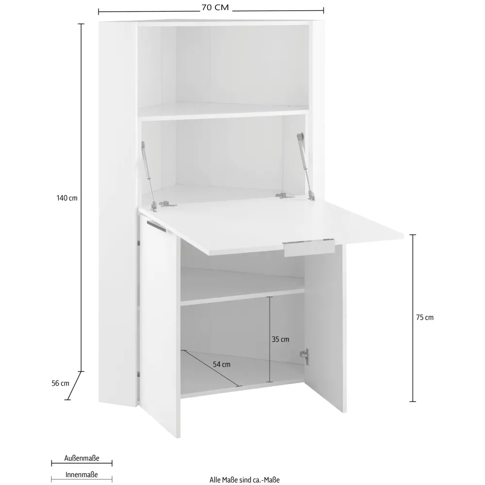 Scrivania 70x57x140 cm Bianco Richiudibile Angolare Salvaspazio - Mary