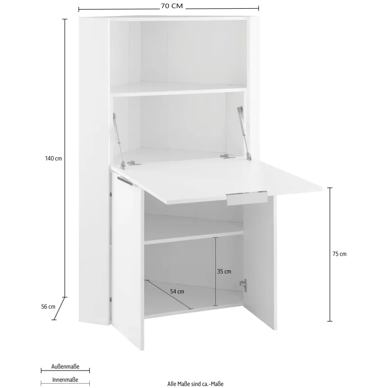 Scrivania 70x57x140 cm Bianco Richiudibile Angolare Salvaspazio - Mary