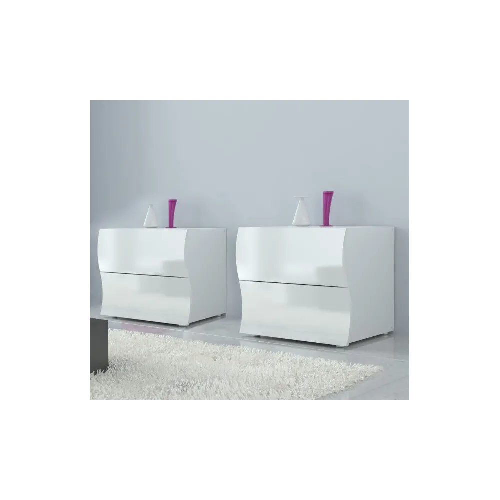 Set Comò e Comodini 6 Cassetti Bianco Laccato Lucido Design Moderno Made in Italy - Mare