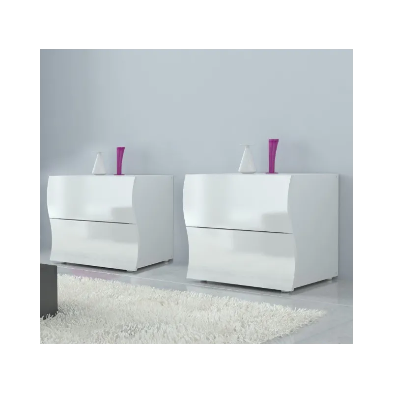 Set Comò e Comodini 6 Cassetti Bianco Laccato Lucido Design Moderno Made in Italy - Mare