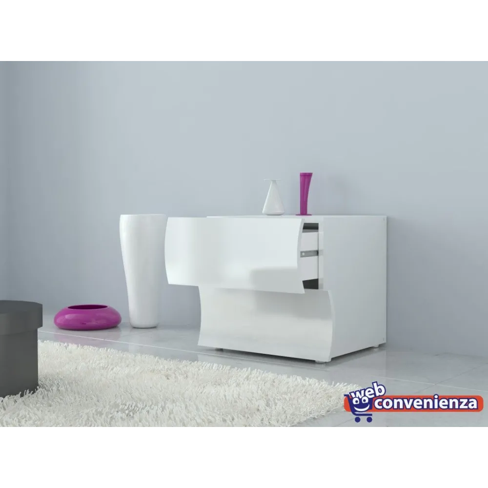 Set Comò e Comodini 6 Cassetti Bianco Laccato Lucido Design Moderno Made in Italy - Mare