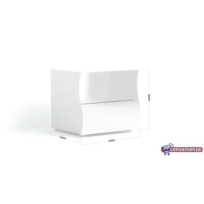 Set Comò e Comodini 6 Cassetti Bianco Laccato Lucido Design Moderno Made in Italy - Mare