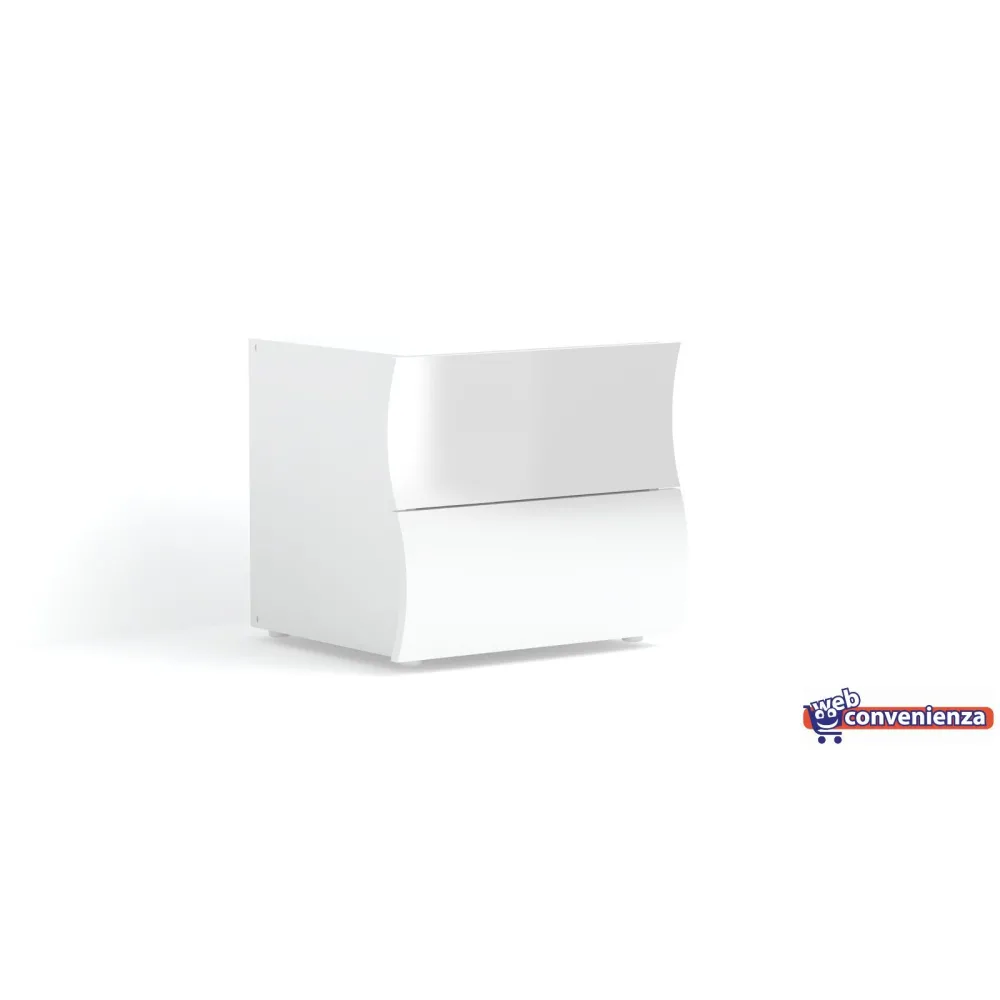 Set Comò e Comodini 98x81.5x39.5 cm Bianco Laccato Lucido Design Moderno Frontali Ondulati - Mare