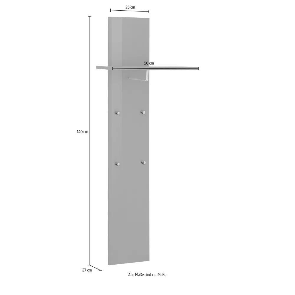 Appendiabiti 50x140 Bianco Laccato Lucido Mensola Accessori e 4 Ganci - Harry 2