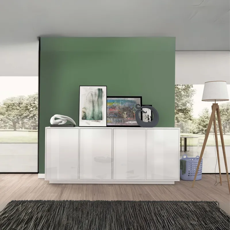 Credenza 180 cm Bianco 4 Ante Battente Soggiorno Design Italiano - Club