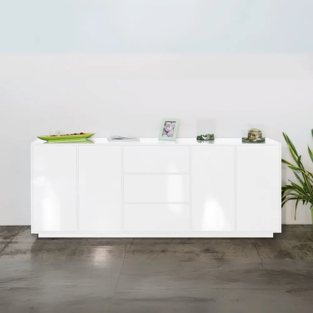 Credenza 220 cm Bianco Design Italiano 4 Ante 3 Cassetti Soggiorno - Club