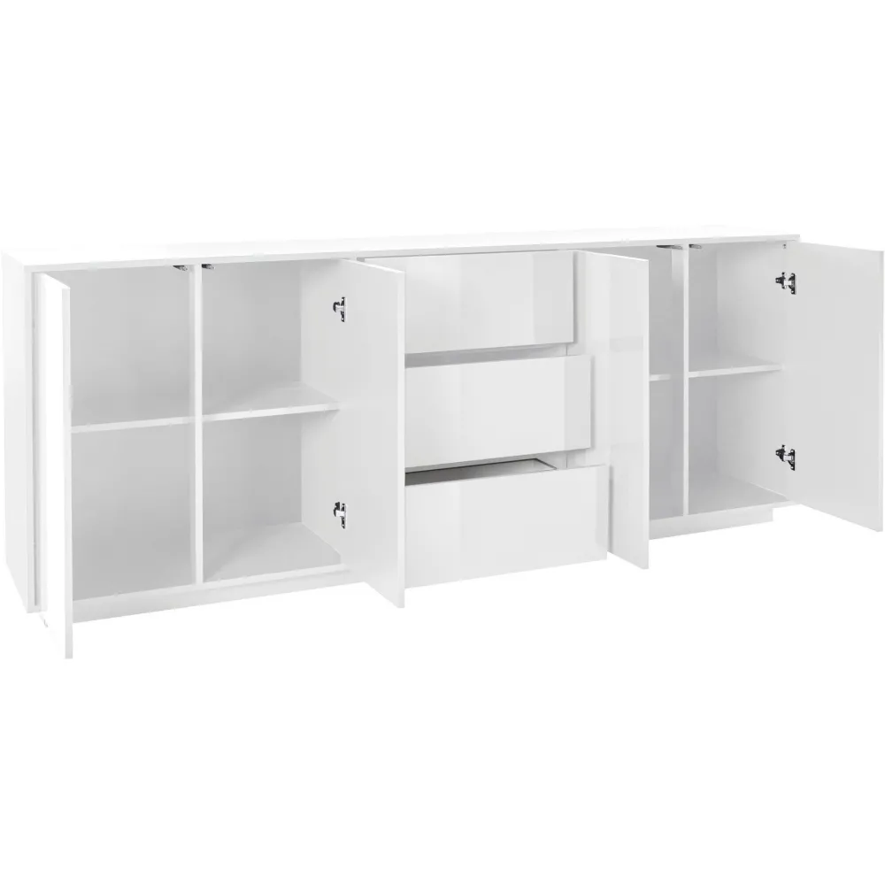 Credenza 220 cm Bianco Design Italiano 4 Ante 3 Cassetti Soggiorno - Club