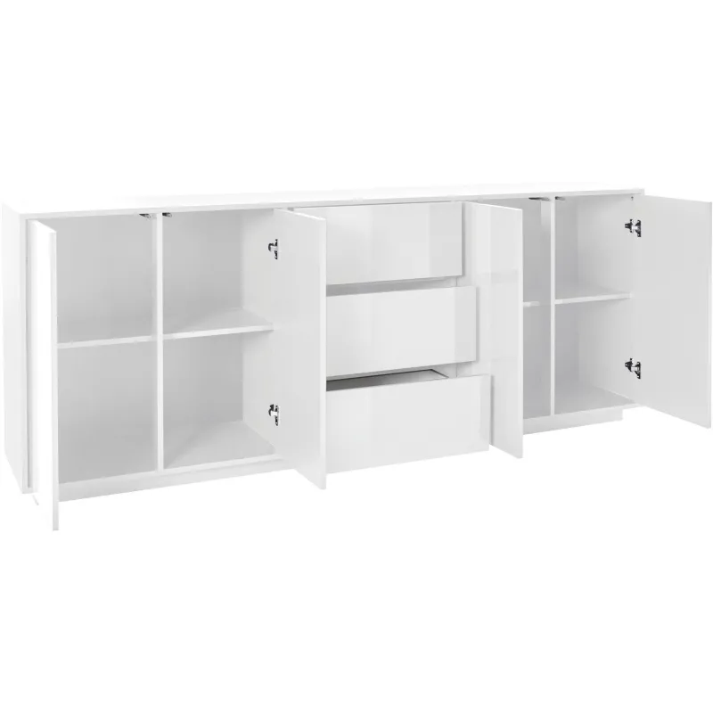 Credenza 220 cm Bianco Design Italiano 4 Ante 3 Cassetti Soggiorno - Club