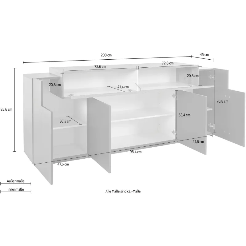Credenza 200 cm Bianco Design Moderno Sala da Pranzo - Band