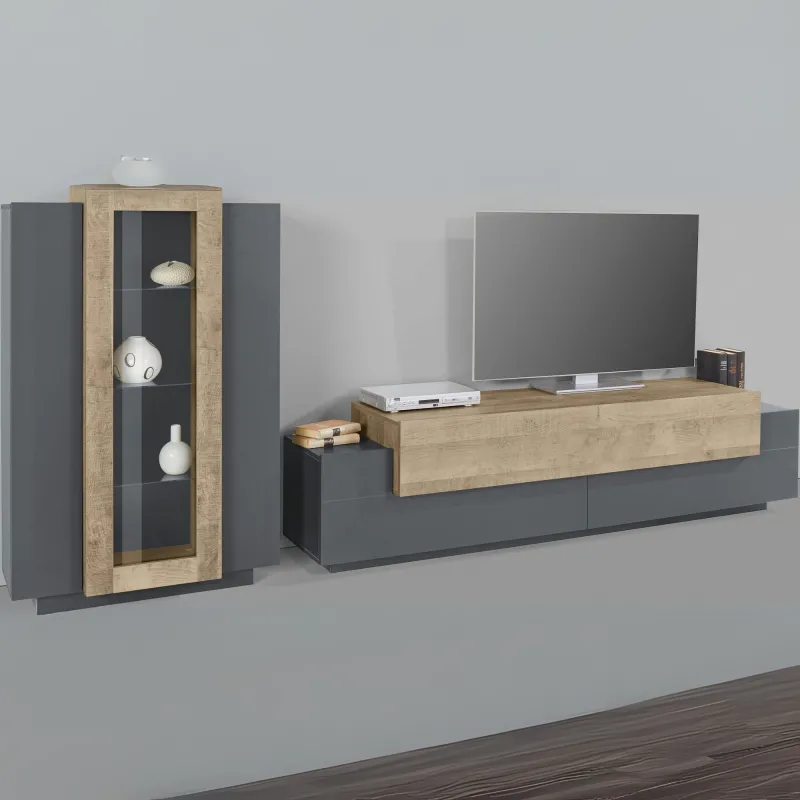 Porta TV 200 cm Bianco Moderno con Vetrina per Soggiorno - Band