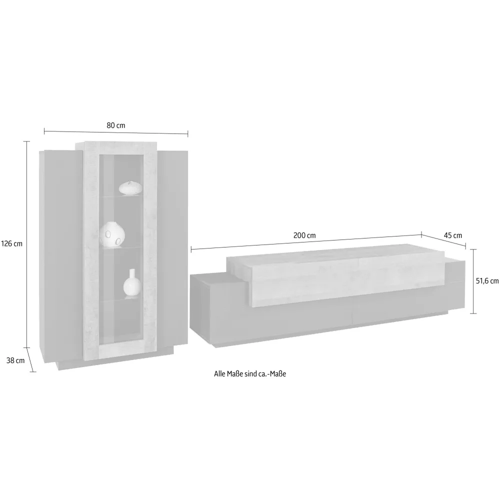 Porta TV 200 cm Bianco Moderno con Vetrina per Soggiorno - Band
