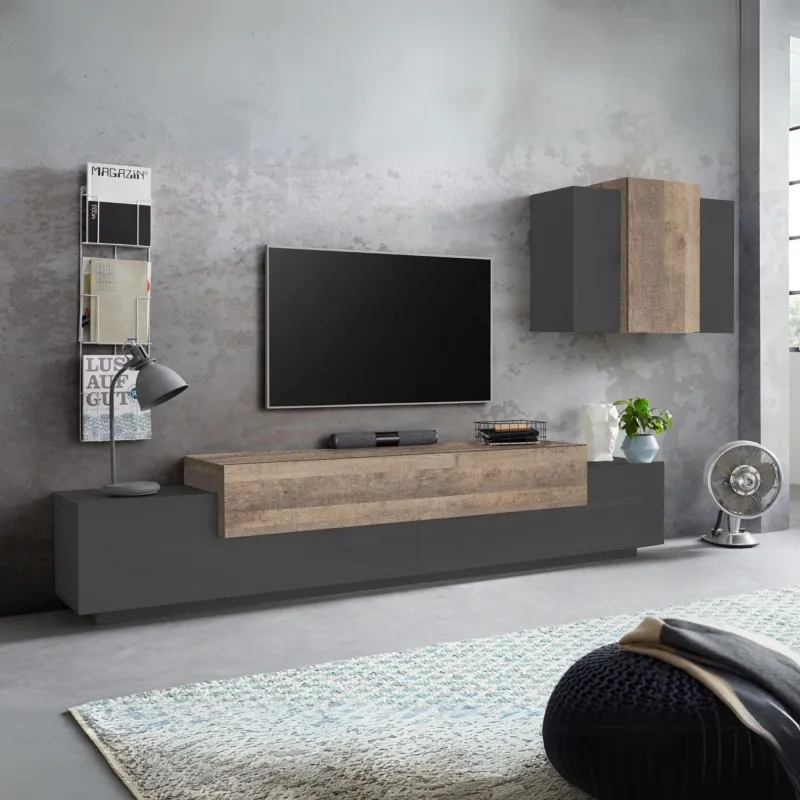 Porta TV 240 cm Bianco Moderno Componibile - Band