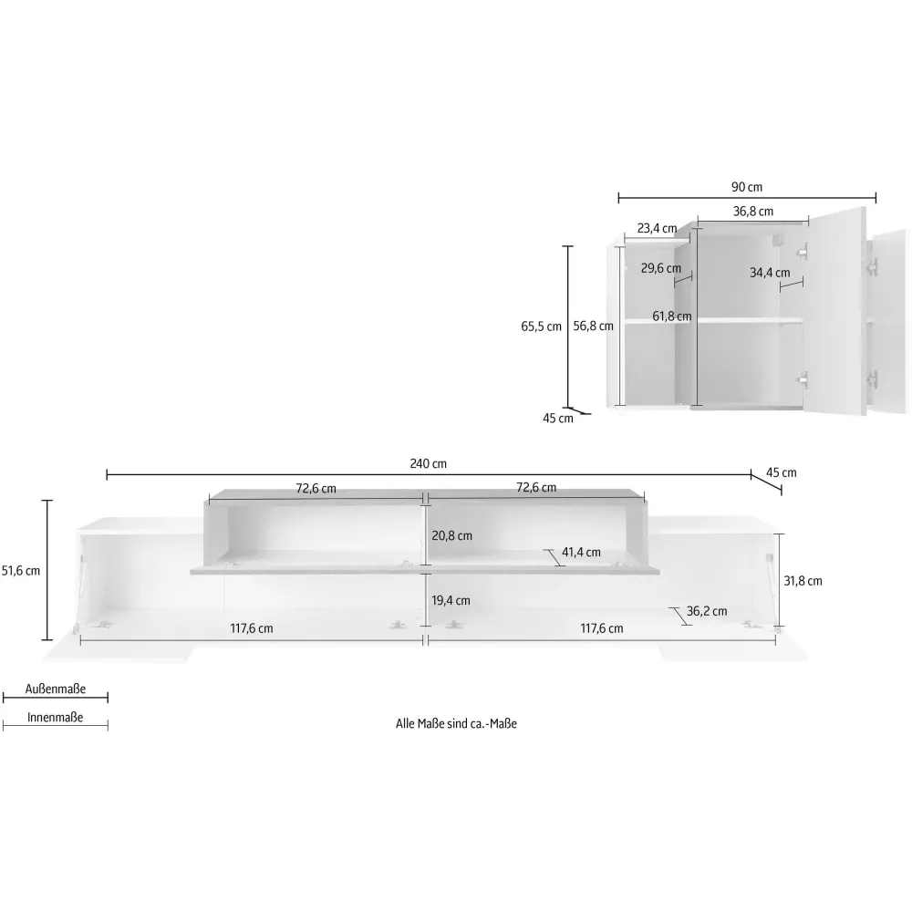 Porta TV 240 cm Bianco Moderno Componibile - Band