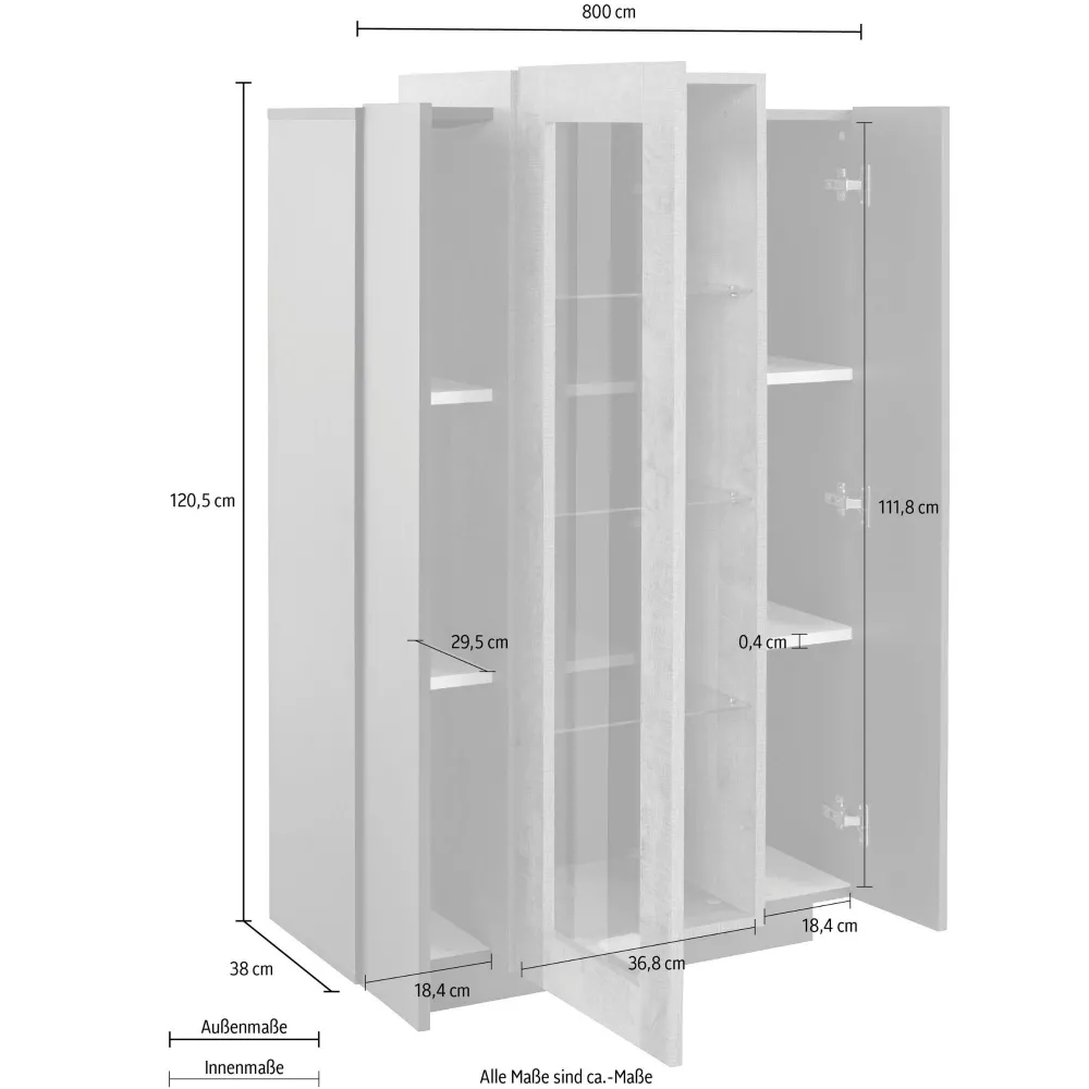 Vetrina 180x40x200 cm Bianco Moderno 3 Ante Vetro - Band