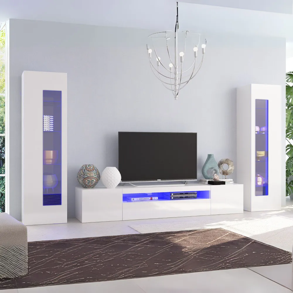 Porta TV 200x40x50 cm Bianco Design Moderno con Vetrine per Soggiorno - Frozen