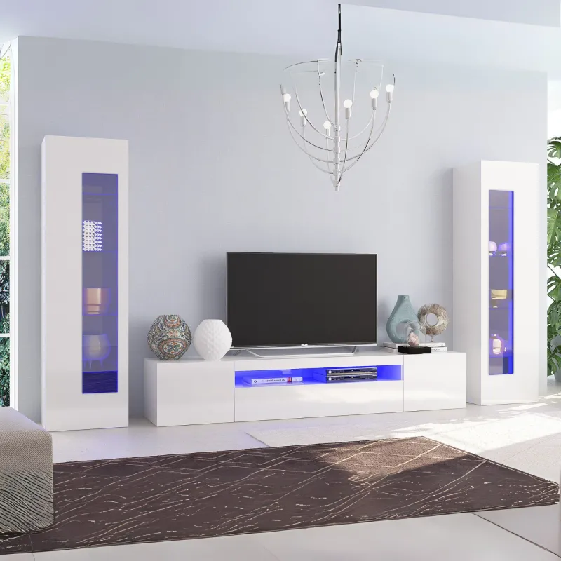 Porta TV 200x40x50 cm Bianco Design Moderno con Vetrine per Soggiorno - Frozen