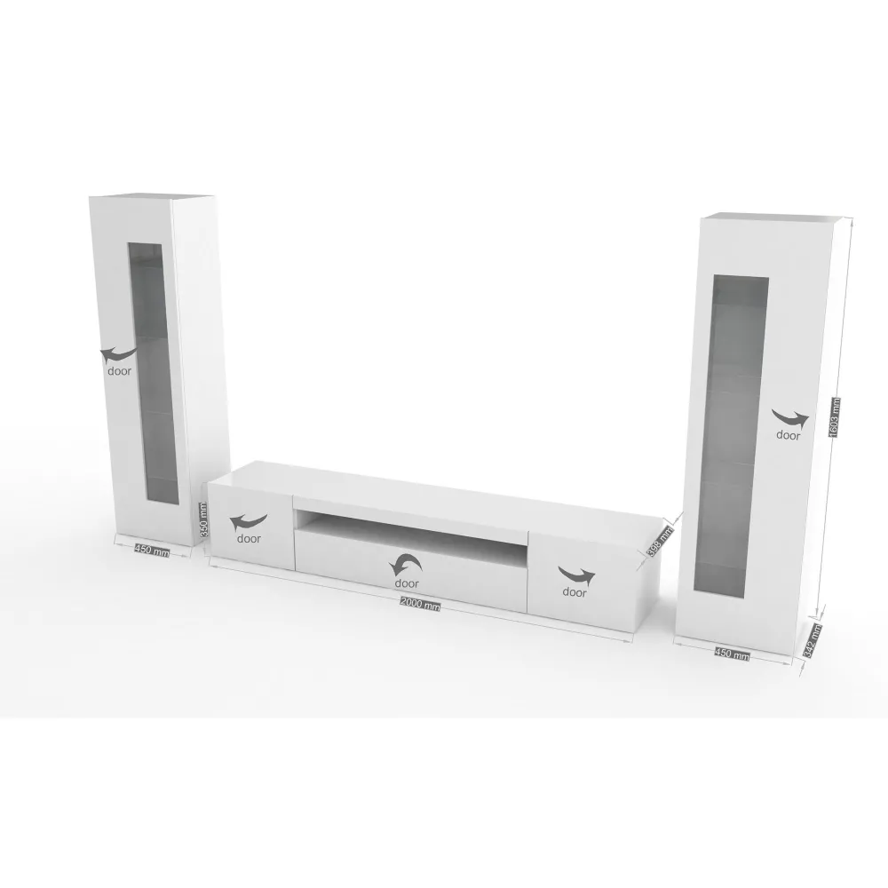 Porta TV 200x40x50 cm Bianco Design Moderno con Vetrine per Soggiorno - Frozen