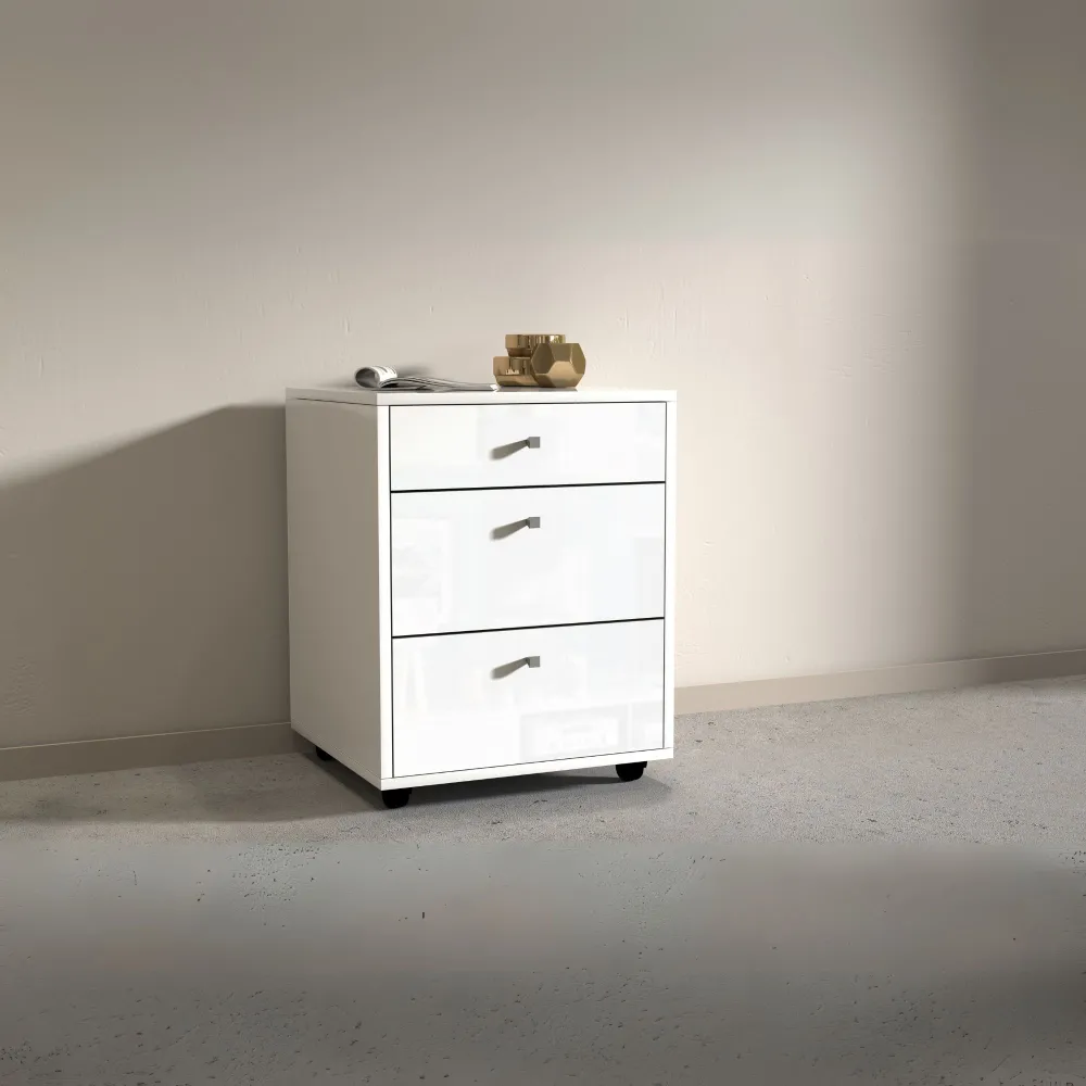 Cassettiera 80x40x75 Bianco Lucido Ruote Versatile Moderna - Rose