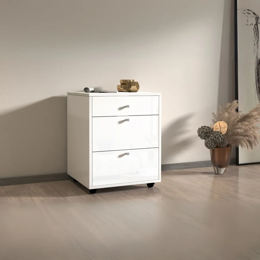 Cassettiera 80x40x75 Bianco Lucido Ruote Versatile Moderna - Rose 2