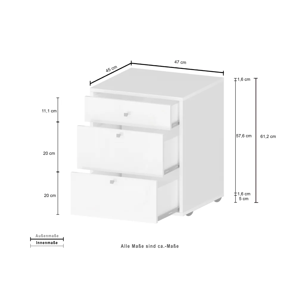 Cassettiera 80x40x75 Bianco Lucido Ruote Versatile Moderna - Rose