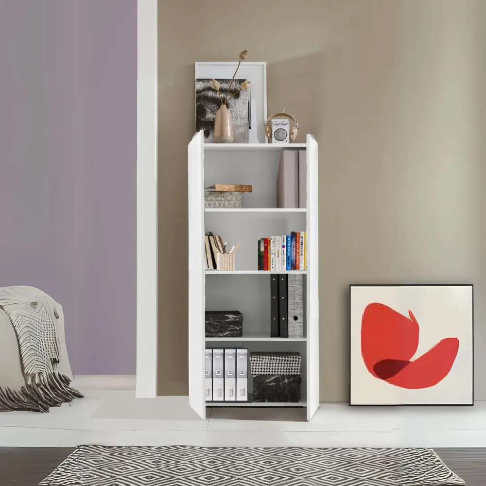 Libreria 180x40x80 Bianco Laccato Lucido 2 Ante 3 Ripiani Design Moderno Made in Italy - Rose 2