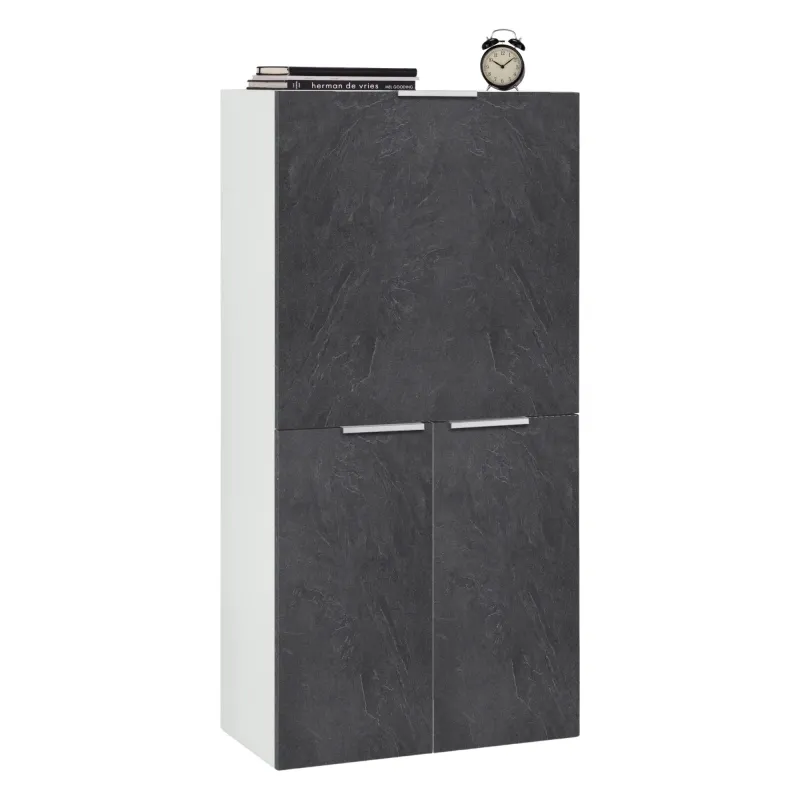 Scrivania angolare 150x60x75 bianco laccato con sopralzo per ufficio moderno - Rose